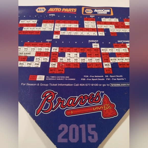 Vintage 2015 NAPA Magnetic Atlanta Braves Baseball Schedule - Picture 2 of 3